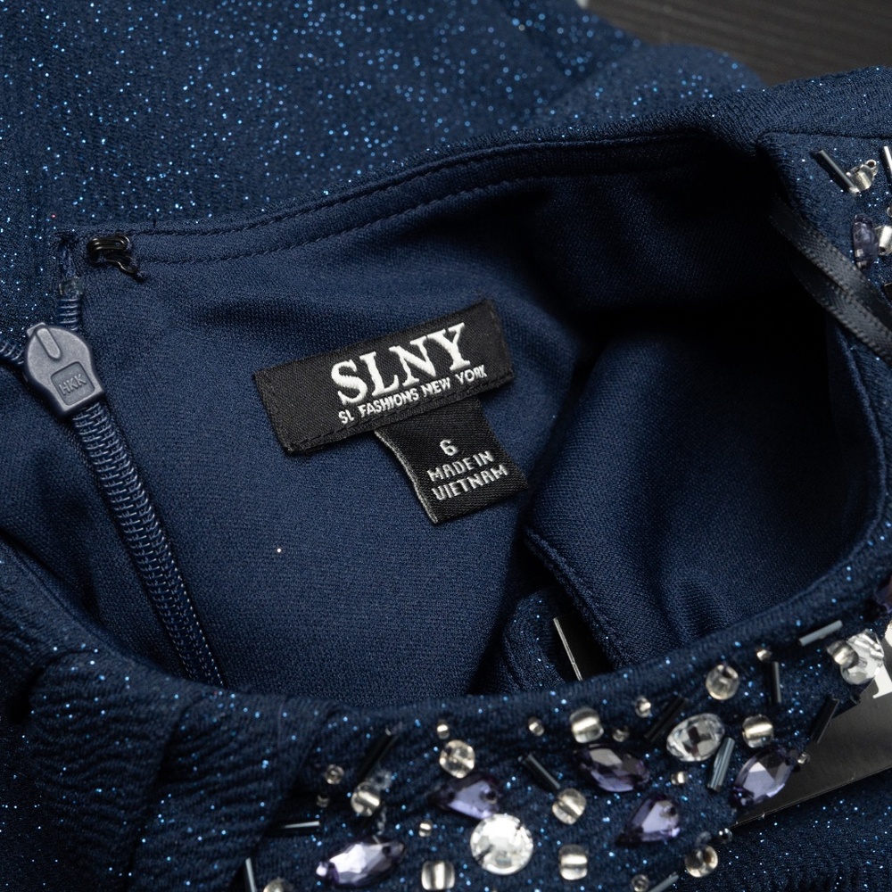 SLNY‎ - Beaded Neckline Faux Wrap Gown - Picture 5 of 14